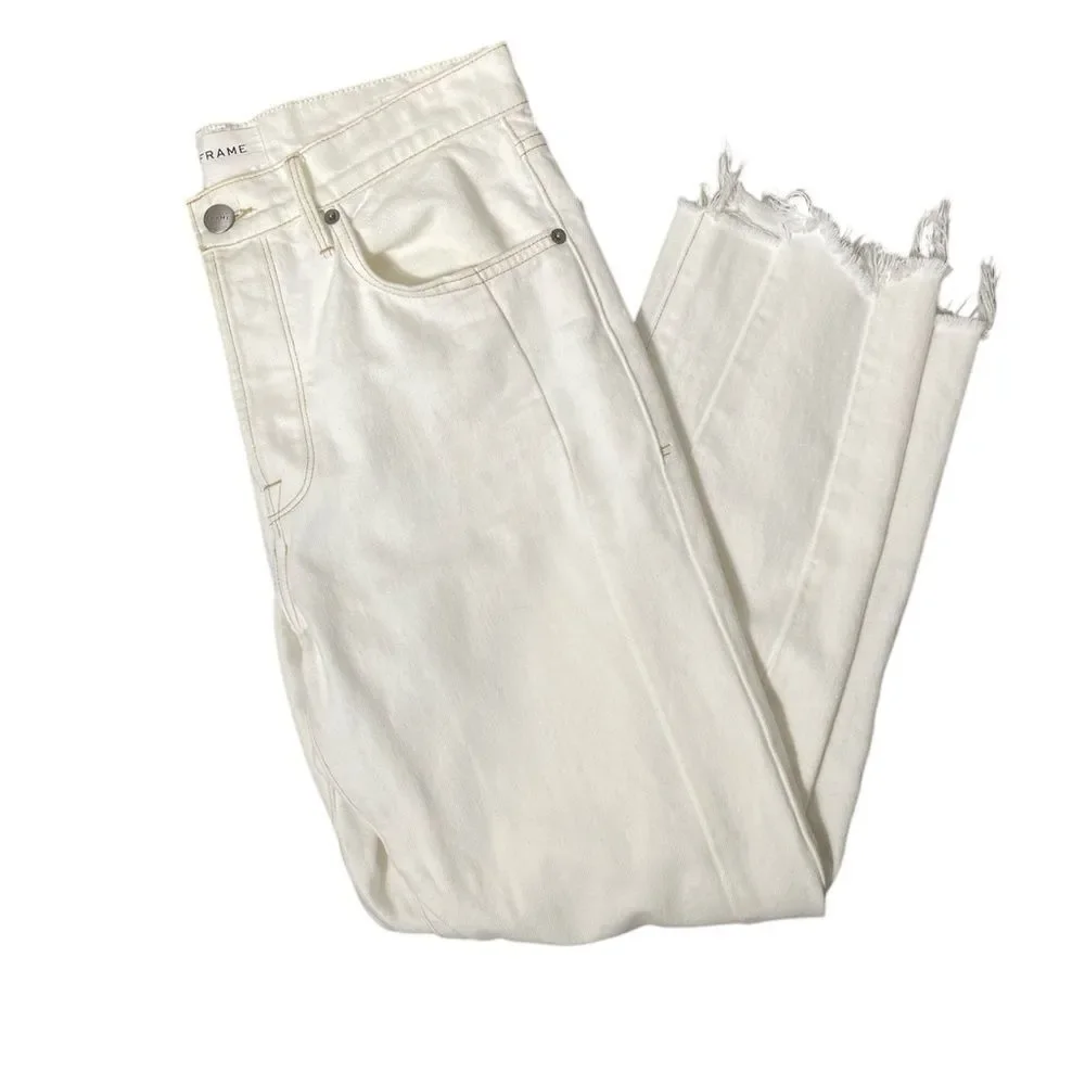 FRAME Vintage White Le High Cropped Frayed Hem Denim Jeans Women's Size 27